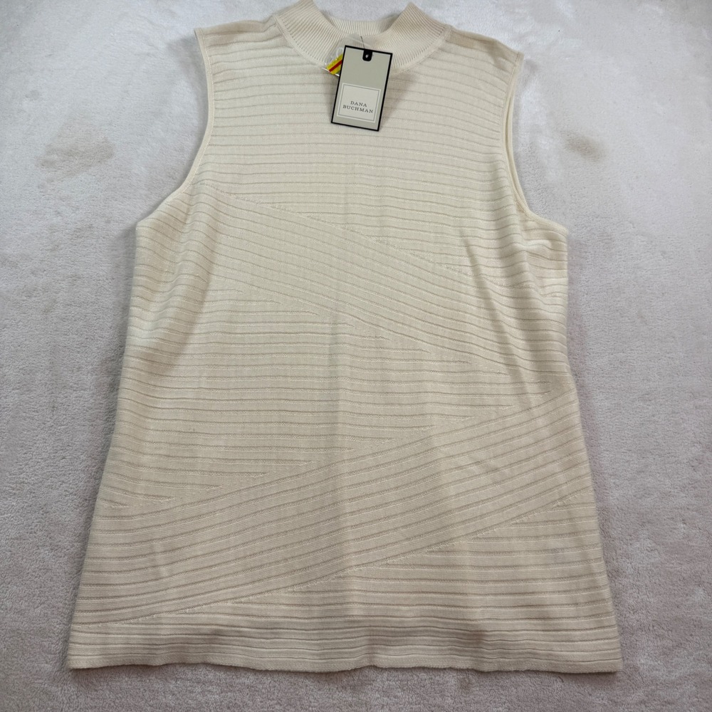 Dana Buchman Womens XL Cream Mock Neck Sleeveless Ribbed Knit‎ Shell Top NWT